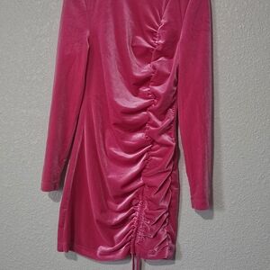 Juicy Couture Hot Pink Velvet Ruched Long-Sleeve Dress
